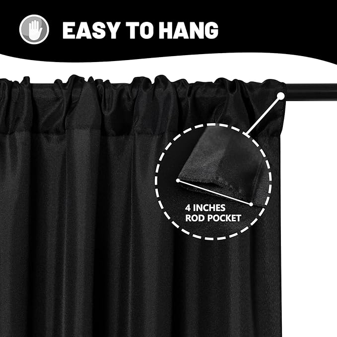 Black Backdrop Curtain for Party, Background Drapes Panels with Rod Pocket, Wrinkle Free Black Photo Curtains Backdrop Drapes Fabric Decoration for Wedding, Birthday Party Decor 5ft x 10ft, 2 Panels