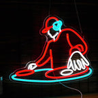 DJ Player Neon Sign Bar Neon Light Wall Decor 16.5 * 12.6 Inch LED DJ Light Up Sign for Bar Club Live Music Concert Bedroom Party Neon Decor (USB Dimmable)