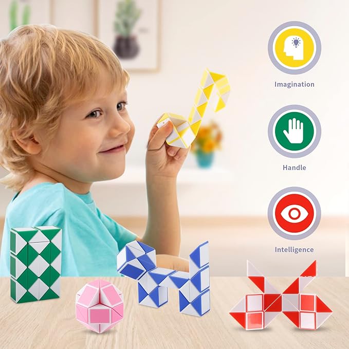 Ganowo 30 Pack Party Favor, Medium Fidget Snake Cube Twist Puzzle Toys for Kids Teens Stocking Stuffers Bulk Birthday Party Supplies Goodie Bags Fillers, Random Colors