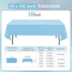 10 Pack Light Blue Tablecloths for 6 Foot Rectangle Tables 60 x 102 Inch - 6ft Rectangular Bulk Polyester Fabric Table Clothes for Wedding Buffet Party Banquet Reception Restaurant and Camping