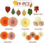 Easy Joy 14 Pcs Fall Party Decorations, Orange Hanging Paper Fans Autumn Paper Pompoms Lanterns Maple Leaves Bunting Garlands for Thanksgiving Celebration, Birthday Decor