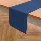 Solino Home Table Runner 120 Inches Long - Cotton Linen Hemstitch Lapis Blue Table Runner 14 x 120 Inch for Fall, Autumn