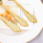 WDF 100 Piece Gold Plastic Spoons Disposable - 6.93 Inch Baroque Gold Spoons Plastic Silverware for Dessert Cake - Heavy Duty for Thanksgiving Party, Wedding or Daily Using