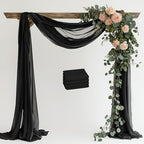 Wedding Arch Draping Fabric 4 Panels 28.7" x 20FT Black Sheer Chiffon Backdrop Drapes for Wedding Ceremony Birthday Party Bridal Shower Outdoor Decoration