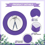 50 Pieces Purple Paper Place Mats Round Disposable Table Mats Purple Paper Doilies Decorative Placemats for Wedding Banquet Party Home Dining Tableware Decor