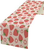 Strawberry Table Runner Spring Summer Fruit Pink Berry Forest Garden Dinner Runner for Girl Baby Shower Party Holiday Home Kitchen Dining Table Decor 13x108