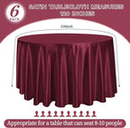 fani 6 Pack 120 Inch Burgundy Satin Tablecloth - Premium Bright Silky Round Tablecloth Overlay Smooth Fabric Table Cover, Table Decoration for Wedding Party Banquet Events Restaurant Kitchen Dining