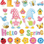 25 Pcs Hello Spring Magnet Car Decorations Colorful Waterproof Flowers Automotive Magnet Stickers Refrigerator Bee Butterfly Gnome Magnets Home Decor Party Supplies for Cars Office Whiteboard