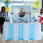 Suppromo Baby Blue Tulle Table Skirt for Rectangle Tables 9ft Tutu Tablecloth for Baby Shower Boy Birthday Party Cake Dessert Buffet Banquet Table Decorations