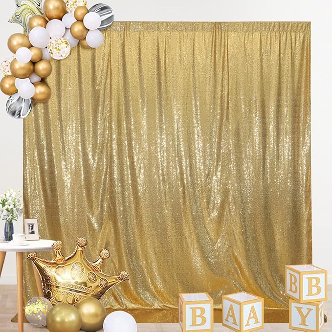 SquarePie Sequin Backdrop Curtain Less See Through Thick Background for Party 5FT x 7FT Gold