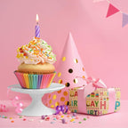 Aimyoo Colorful Birthday Wrapping Paper Roll - 17 Inch X 32.8 Feet - Gold Foil Happy Birthday Lettering & Cupcake Design Gift Wrap for Kids, Baby Showers