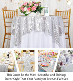 ShinyBeauty Sequin Tablecloth 36x36-Inch-Silver Square Glitter Table Cover Silver Table Cloths for Parties-190626J