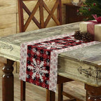 Buffalo Plaid Christmas Cotton Linen Table Runner for Dining Kitchen, Snowflake Red Black Check Wedding Outdoor Party Tablerunner Decoration,Retro Dresser Scarf Coffee Tablecloth Runners 13x120 Inches