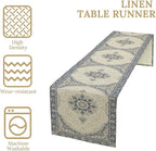 Boho Bohemia Style Table Runner, Vintage Blue Gold Retro Flower Rustic Country Style Floral Print Pattern for Home Kitchen Table Decor Dining Coffee Room Garden Party Decor 13x60in