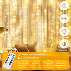 2 Pack Fairy Curtain Lights Upgraded Tangle-Free Warm White USB Plug in 8 Modes String Hanging Lights with Remote for Christmas, Bedroom, Indoor, Outdoor, Weddings, Party (6.6FTx6.6FT)