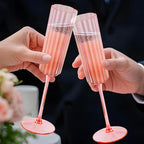 Ciaell 24 Pack Pink Plastic Champagne Flutes - 6 Oz Flower Wavy Champagne Glasses - Heavy Duty Vintage Disposable Glassware for Party & Anniversary & Wedding