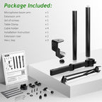 Mic Boom Arm, Adjustable Height Overhead Microphone Stand with Heightened Extension Riser for Shure SM7B Blue Yeti HyperX QuadCast S and other Mic