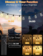 Brightever LED Outdoor String Lights with Remote, 60FT Patio Lights Outdoor Waterproof with 19 Shatterproof ST38 LED Edison Bulbs, 3 Modes 2 Timer Dimmable String Lights for Outside, Low Voltage 24V