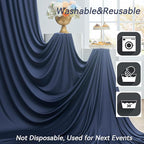 30×14ft Wrinkle Free Navy Blue Backdrop Curtain for Wedding Parties,6 Panels 5×14ft Height Soft Silky Polyester Photo Backdrop Drapes Curtains for Birthday Photography Stage Events Background Cloth