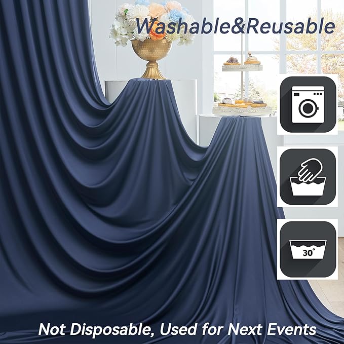 60×14ft Wrinkle Free Navy Blue Backdrop Curtain for Wedding Parties,12 Panels 5×14ft Height Soft Silky Polyester Photo Backdrop Drapes Curtains for Birthday Photography Stage Events Background Cloth