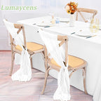 50 PCS Cheesecloth Chair Sashes Bows Wedding Aisle Decorations Chair Ribbon Ties Back Sash for Wedding Party Events Banquet Chair Cover Decoration (White)