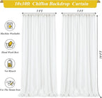 10x10ft Cream White Chiffon Backdrop Curtain with Lights String for Wedding Parties, Sheer Photo Backdrop Curtains for Baby Shower Bridal Shower Birthday Party Ceremony Reception