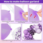 Amandir 153pcs Purple Balloon Garland Arch Kit, Different Sizes 18 12 10 5 inch Lavender Latex Metallic Confetti Purple Balloons for Halloween Wedding Birthday Baby Shower Party Decorations Supplies