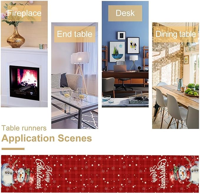 Christmas Table Runner,Christmas Snowman Snowflakes Winter Seasonal Table Cloth Kitchen Dining Table Decoration for Home Party Decor 13x60 Inch