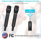 Rechargeable Wireless Microphones Dual, Pro Handheld Cordless Mics System Dynamic with Echo Treble BASS VOL Control for Karaoke Singing Church Party, 1/4'' Output, D240, Black