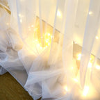 White Backdrop Curtains with Lights String for Wedding Parties 10×10ft Sheer Tulle Backdrop Curtain for Bridal Shower Baby Shower Birthday Party Photo Shoot Background Decorations(2 Panels 10ft×10ft)