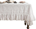 patdrea Vintage Ruffle Tablecloth for Rectangle Tables,Farmhouse Embroidered Cotton White Lace Table Cloth Cover Decor for Dining Room Wedding Banquet Thanksgiving Christmas,63"*98"