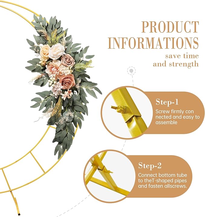 5.9 Feet Moon Shaped Wedding Arch Backdrop Stand Gold Frame for Festival Decorations Easy Assembly Rustproof Reusable Iron Material Ideal for Wedding Venue and Party Balloon Arch Display