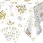 6Pcs Christmas Snowflake Party Tablecloths Decorations,Plastic White and Gold Table Cloth,Winter Rectangle Table Cover for Christmas New Year Birthday Baby Shower Holiday Party Decorations,54x108 inch