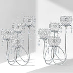 4 Arms Crystal Candelabra Tealight Holder - Tall 15.7 Inch Elegant Tabletop Centerpiece with Crystal Pendant Bowls & Artistic Metal Stand for Wedding, Dining Table, Home Decor (2, Silver)