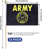 12Pcs Small USA Gold Crest Flags on Wooden Stick Mini Military Flag Hand Held Flag Decorations,5x8 Inch