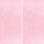 2Pack Pastel Pink Metallic Tinsel Foil Fringe Curtains, Pink Backdrop, Door Streamers Photo Booth Backdrop for Birthday Party, Tinsel Curtain Backdrop for Shower Bachelorette Xmas Party Decorations