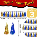 3PNavy-Blue Gold Metallic Fringe Tassel Banner Garland Foil Tinsel Streamer Wall Hanging Curtain Backdrop Banners for Parade Floats Birthday Graduation Christmas Bridal/Baby Shower Party Decorations