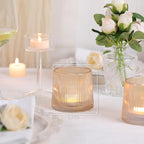 DARJEN Gold Ribbed Tealight Votive Candle Holders- 6Pack Glass Candle Holders for Table Centerpiece, Home Decor, Wedding Decor, Party Dinner