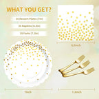 Gold Plates and Napkins Party Supplies 35 7inch disposable dessert plates for party, Gold Birthday New Years Party Decorations