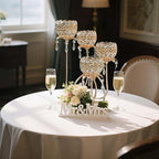 4 Arms Crystal Candelabra Tealight Holder - Tall 15.7 Inch Elegant Centerpiece with Crystal Pendant Bowls & Artistic Metal Stand for Wedding, Dining Table, Home Decor (1, Gold)