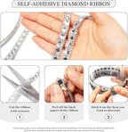 Rhinestone Ribbon 3 Yards Self Adhesive Rhinestone Strips Diamond Ribbon Sticker Crystal Roll Glitter Bling Rhinestones Tape for Crafting DIY Art Decoration (Clear,0.4 Inch)