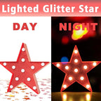 Pooqla Star Marquee Lights, Glitter LED Marquee, Red Light Up Star - Battery Powered Night Light for Birthday Party, Wedding, Christmas Decoration
