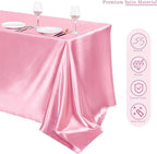 TURSTIN 1 Pack Pink Satin Tablecloth 102 x 58 Inch Overlay Satin Table Cover Rectangle Bright Silk Tablecloth Smooth Fabric Table Decoration for Wedding Banquet Party Events