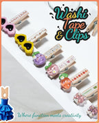 Mini Clothespins, Sopito 100 Pcs 1.4'' Strong Wooden Mini Clips for Photos with 10 Pcs Washi Tapes and 43 Ft Jute Twine, Colorful Small Clothes Pin for Picture, Crafts, Baby Shower