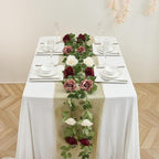 Burgundy Artificial Rose Garlands Rose Vines Leaves Banners Hanging Floral Garland Fake Rose Flower Vine for Wedding Arch Ceremony Home Garden Outdoor Party Wall Decorations