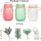 CNVOILA Christmas Centerpiece, Christmas Decor Mason Jars, Mantle Centerpiece Table Decorations, Holiday Table Centerpieces Bulk, Home Mantle Decor, Coffee Table Christmas Decor – 3PC