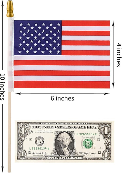 100pcs Small American Flags on Stick, Handheld 4 x 6 Inchs Mini American Flags with Kid-Safe Golden Spear Top, US Flags for 4th of July Decorations Outdoor, Independence Day Decorations
