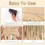 4 Pack Champagne Foil Fringe Backdrop Curtains, Tinsel Streamers Birthday Party Decorations, Fringe Backdrop for Graduation, Baby Shower, Gender Reveal, Disco Party