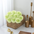 Artificial Rose 10pcs Open Flower Bouquet Faux Rose Stems for Wedding Arrangement, Bridal Bouquet, Centerpiece, Fake Faux Silk Flowers (Pale Green)