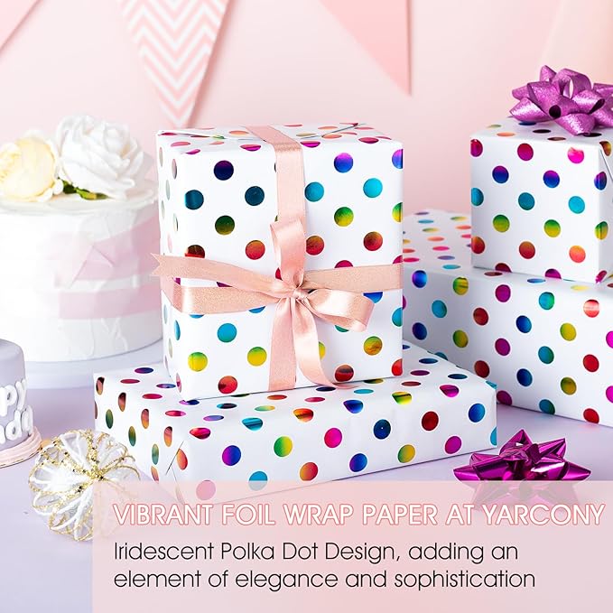 Yarcony Colorful Polka Dot Wrapping Paper Mini Roll, Gift Wrapping Paper, Rainbow Polka-Dot Gift Wrap for Present Packaing, Boys Girls Birthday, Party, Holidays, and Celebrations(17 Inch X 16.5 Feet)